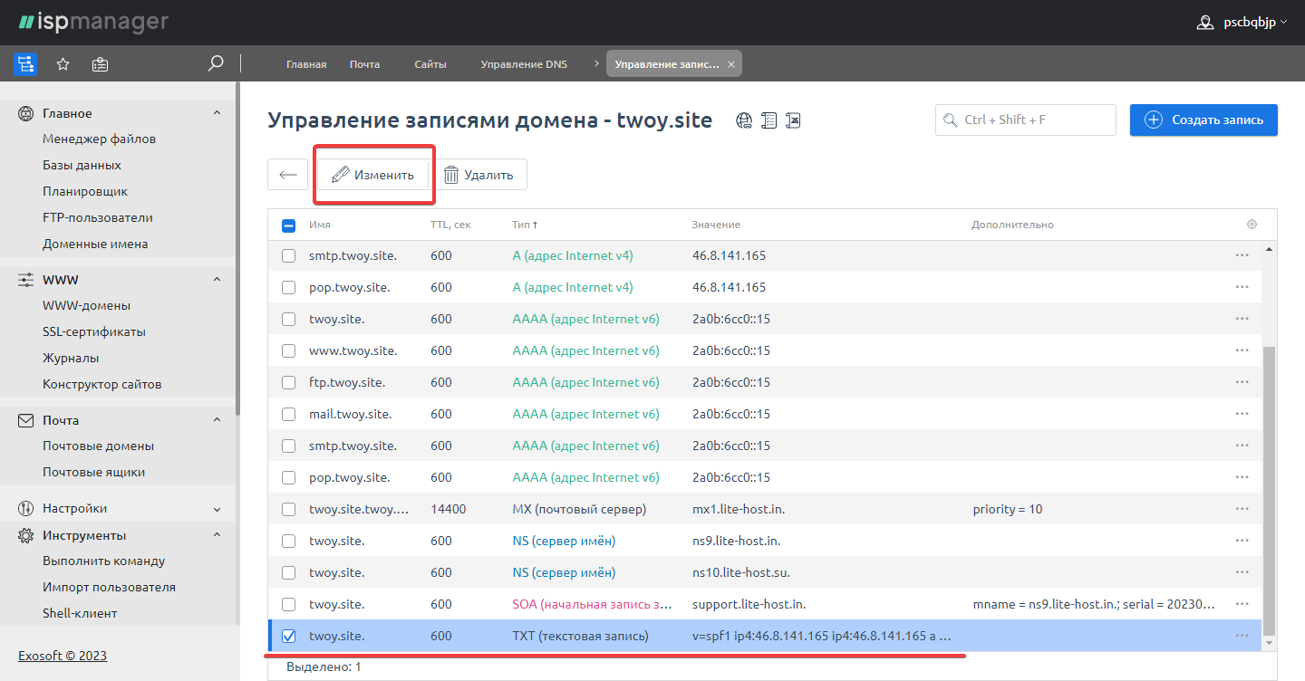 Настройка SPF-записи в ISPmanager