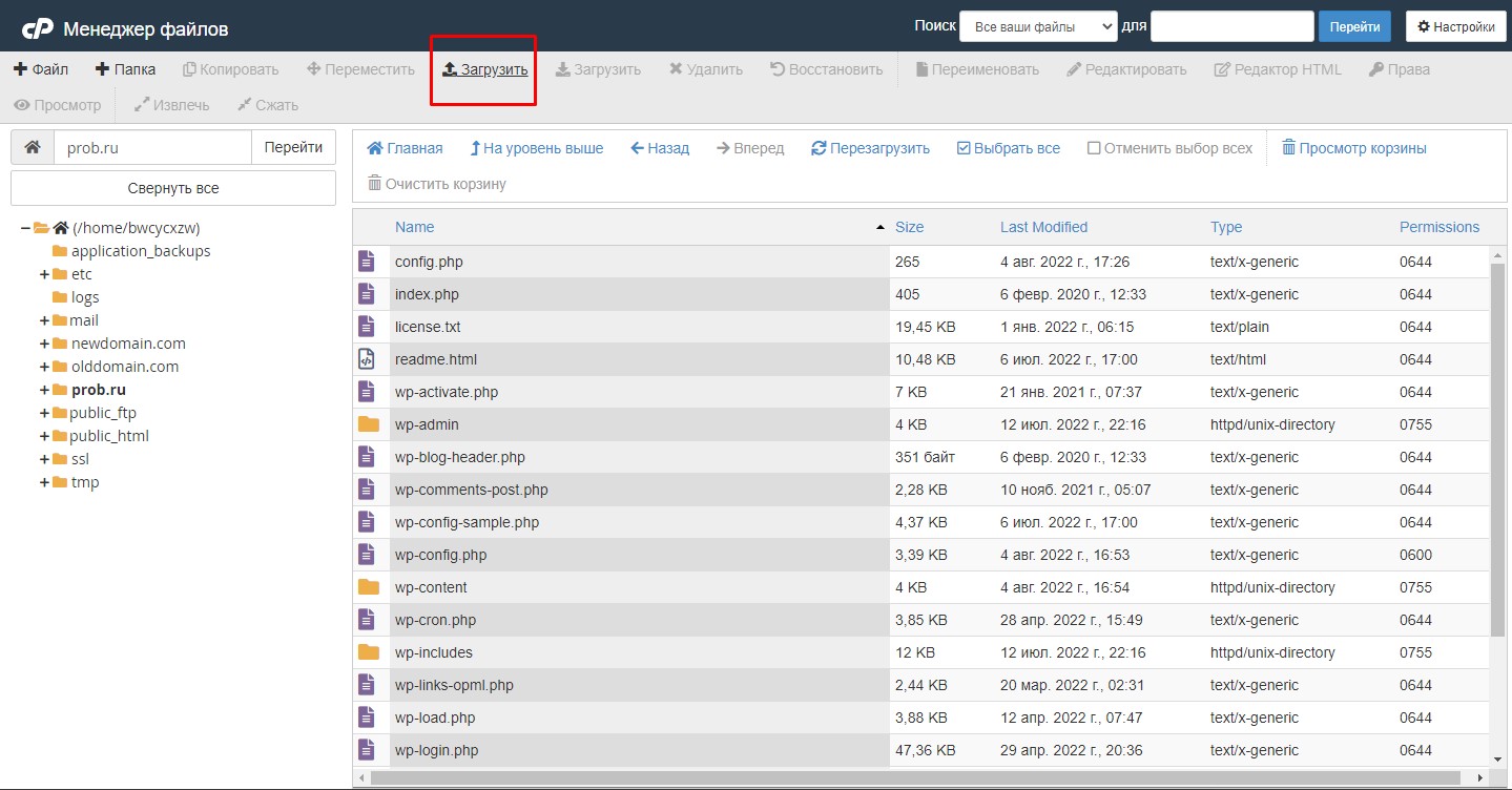 Загрузка файлов в Cpanel